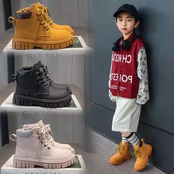 Модные детские ботинки в стиле ретро, осенние, новые, с мягкой подошвой, в британском стиле, для детей старшего возраста, спортивные, удобные, повседневные ботинки 26 yards inner length 16.5CM. жёлтый