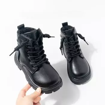 Модные детские ботинки в стиле ретро, универсальные короткие ботинки, новые зимние бархатные ботинки 26 чёрный