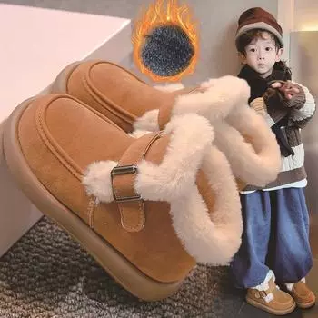 Модные детские ботинки, зимние ботинки для мальчиков и девочек из хлопка, корейский стиль, зимние плюшевые кроссовки, ботильоны для мальчиков и девочек 27 чёрный