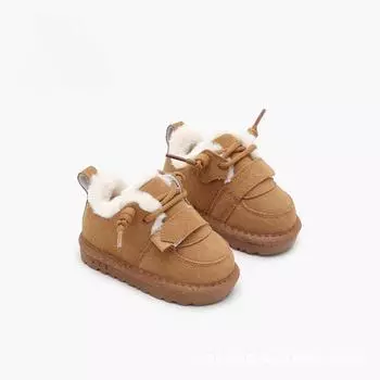 Модные детские хлопковые ботинки в стиле ретро, зимние новые бархатные утолщенные детские хлопковые ботинки, нескользящие детские зимние ботинки с мягкой подошвой 16 yards = inner length about 11.5cm чёрный