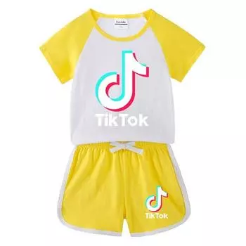 Модные детские комплекты Tik-Tok из 2 предметов, комплекты детской одежды для мальчиков и девочек, рубашки, топы + шорты, костюмы для детей от 3 до 10 лет 150 чёрный