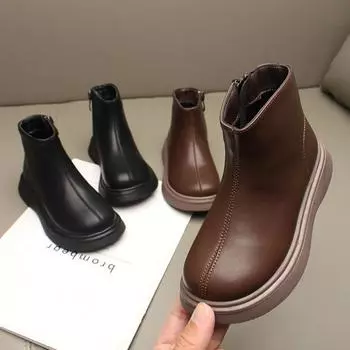 Модные детские кожаные ботинки в стиле ретро, весенние и осенние, короткие детские ботинки, повседневные простые детские ботинки 21 inner length 13.5cm