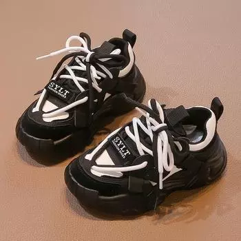 Модные детские кроссовки с толстой мягкой подошвой, детская спортивная обувь для девочек, кроссовки 2024 года, повседневная обувь для мальчиков и малышей для ходьбы 26 чёрный