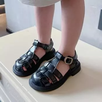 Модные детские летние римские туфли, детская однотонная классическая школьная обувь в британском стиле, модные сандалии для мальчиков и девочек с завернутыми пальцами 26 бежевый