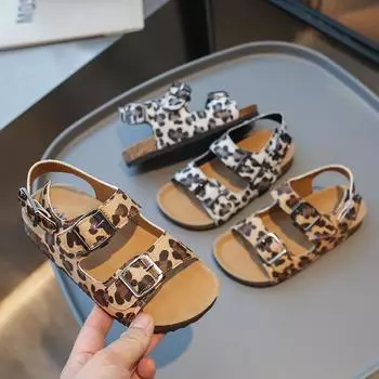 Модные детские летние сандалии для мальчиков и девочек, средние и большие детские пляжные сандалии с открытым носком, леопардовый принт, горячая распродажа, классическая пряжка 26 коричневый