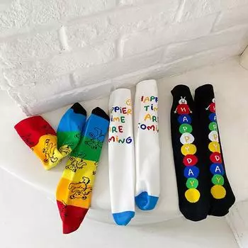Модные детские летние забавные носки ярких цветов, разноцветные чулки для мальчиков и девочек, детские гольфы