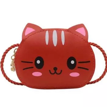 Модные детские мини-сумочки принцессы для маленьких девочек, маленькие сумки через плечо из искусственной кожи с милым котом, детский кошелек для монет красный