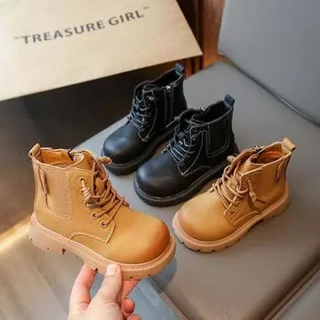 Модные детские полусапожки в стиле ретро, осенние, новые, универсальные, желтые, модные, кожаные сапоги 26 inner length 16.0CM