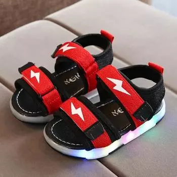 Модные детские сандалии со светодиодной подсветкой, детская летняя светящаяся спортивная обувь для мальчиков и девочек, мягкая пляжная обувь, сандалии 21 чёрный