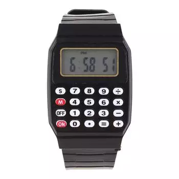 Модные детские силиконовые многоцелевые наручные часы с электронным калькулятором и датой чёрный