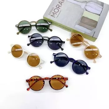 Модные детские солнцезащитные очки, детские ретро-леопардовые принты, однотонные, с защитой от ультрафиолета, круглые пластиковые солнцезащитные очки, очки для вождения автомобиля чёрный