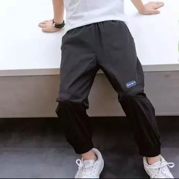 Модные детские спортивные брюки, брюки для мальчиков, летние тонкие детские брюки с защитой от комаров, новые брюки, повседневные брюки 120 чёрный
