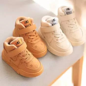 Модные детские спортивные туфли в стиле ретро с высоким берцем, тонкие бархатные зимние повседневные туфли на мягкой подошве для малышей, маленькие белые туфли 21 yards inner length 13.5 cm