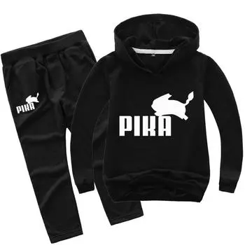 Модные детские толстовки с капюшоном, милая толстовка с белкой, детские толстовки с принтом аниме для мальчиков, спортивные штаны, комплект из 2 шт., кофты, детская одежда 110cm чёрный