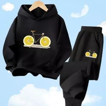 Модные детские толстовки с принтом лимона и фруктов для мальчиков, одежда, весенний свитшот, длинные штаны, комплект одежды из 2 предметов, комплект одежды для От 3 до 14 лет 100
