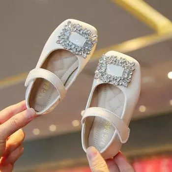 Модные детские туфли для девочек, кожаные туфли на плоской подошве со стразами, весенне-осенние вечерние туфли принцессы для девочек, красные, черные CN21 insole 13.5cm бежевый