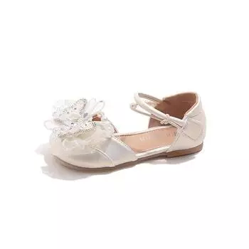 Модные детские туфли принцессы летние новые детские кожаные туфли на мягкой подошве детские повседневные туфли противоскользящие детские полые сандалии 23insole14.8cm бежевый