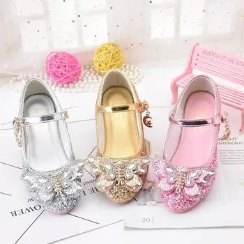 Модные детские туфли принцессы с блестками и стразами для девочек на высоком каблуке, кожаные туфли для вечеринки, свадьбы, детские универсальные одинарные туфли 26 золотой