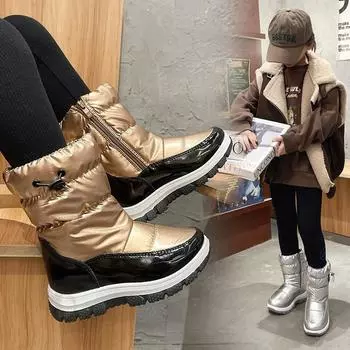 Модные детские зимние ботинки для мальчиков и девочек из бархата, одноклассники, зимние, теплые, утолщенные, хлопковые, детские ботинки с высоким берцем 28 (inner length 18.5 cm) серебряный