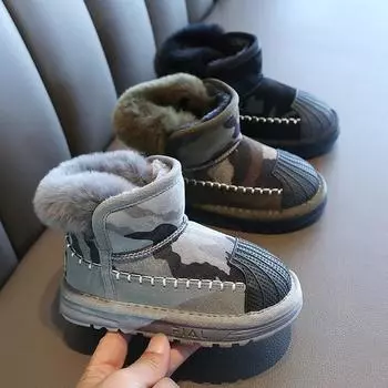 Модные детские зимние ботинки в стиле ретро, новые зимние теплые ботинки, утолщенные, хлопковые ботинки для мальчиков 21 серый
