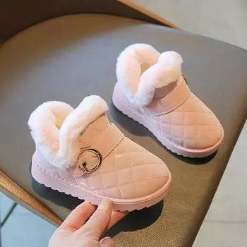 Модные детские зимние сапоги, водонепроницаемые толстые теплые ботинки для девочек 21 чёрный