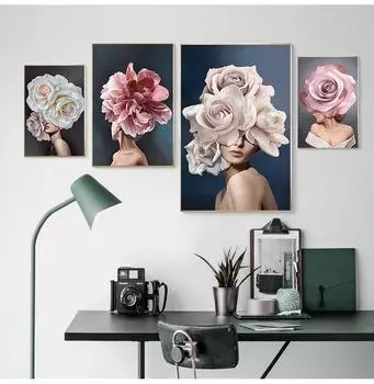 Модные девушки фотографии абстрактная картина на холсте цветок настенные художественные постеры на стене украшение дома современный постер домашний декор без рамки 21*30cm