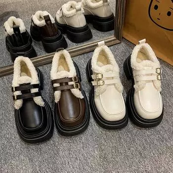 Модные дизайнерские бархатные кожаные туфли на платформе для женщин, зимняя женская обувь с увеличенным каблуком, модные теплые хлопковые туфли на мягкой подошве для женщин 35