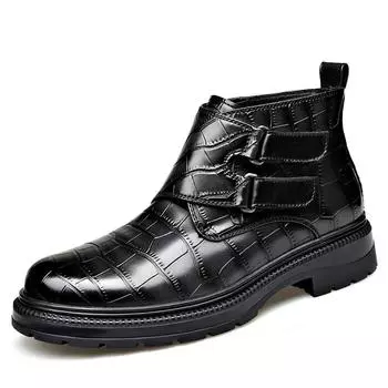 Модные дизайнерские ботильоны с пряжкой на осень-зиму для мужчин, кожаные туфли с каменным узором, мужские модные повседневные ботинки челси в британском стиле 38