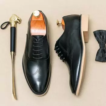 Модные дизайнерские брендовые мужские деловые туфли Простые модные мужские туфли-броги в европейско-американском стиле Лоферы на шнуровке 38 коричневый
