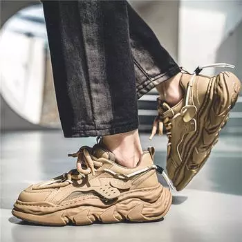 Модные дизайнерские кожаные кроссовки на платформе для мужчин, повседневная модная обувь для отдыха и прогулок, низкая помощь, обувь на шнуровке для мужчин 39 коричневый