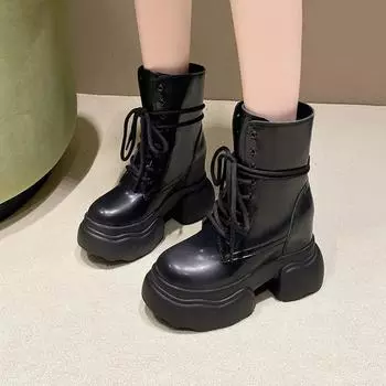 Модные дизайнерские кожаные женские мотоциклетные ботинки с увеличенным каблуком, осенне-зимние туфли на платформе для женщин, модные повседневные ботильоны для женщин 34