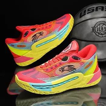 Модные дизайнерские красные баскетбольные кроссовки для мужчин и женщин, высококачественные флуоресцентные мужские спортивные туфли, нескользящие женские кроссовки для активного отдыха 36