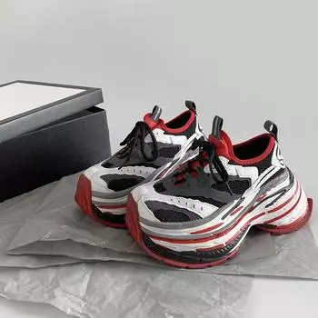 Модные дизайнерские кроссовки для женщин 2024 года, модные женские туфли из вулканизированной кожи с цветовым сочетанием, повседневные спортивные туфли на толстом каблуке и платформе со шнуровкой 35 красный