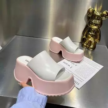 Модные дизайнерские летние женские шлепанцы на толстом каблуке с открытым носком, женские сандалии для пляжа 35 жёлтый