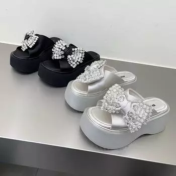 Модные дизайнерские летние женские тапочки на толстой подошве с бантом-бабочкой на платформе, шлепанцы, женские повседневные пляжные сандалии для отдыха на открытом воздухе 35 серебряный