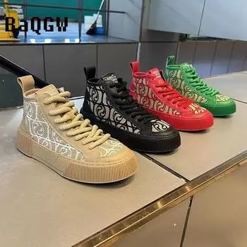 Модные дизайнерские мужские осенние повседневные ботинки для походов с круглым носком, обувь с высоким верхом, износостойкие, противоскользящие, дышащие, модные кроссовки 39 бежевый