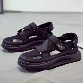 Модные дизайнерские мужские сандалии, дышащая повседневная обувь для мужчин, нескользящие пляжные сандалии для отдыха на открытом воздухе, 2024, новые мужские сандалии на платформе 39 чёрный