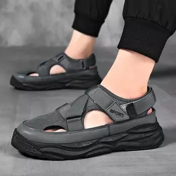 Модные дизайнерские мужские сандалии, дышащая повседневная обувь для мужчин, нескользящие пляжные сандалии для отдыха на открытом воздухе, новые мужские сандалии на платформе 44 серый