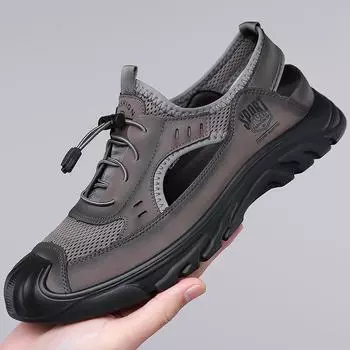 Модные дизайнерские новые кожаные мужские мокасины на полой платформе, летняя мода, повседневные мужские сандалии для отдыха на открытом воздухе, Zapatos Hombre 38