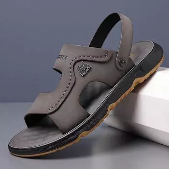 Модные дизайнерские новые кожаные сандалии на полой платформе для отдыха на открытом воздухе, мужские сандалии для пляжа, летняя мода, мягкая подошва, повседневная мужская обувь 38