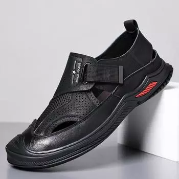 Модные дизайнерские новые летние мужские туфли из кожи с сеткой и полой платформой, модные повседневные износостойкие пляжные мужские сандалии на мягкой подошве 38