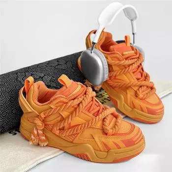 Модные дизайнерские оранжевые туфли для мужчин 2024 года, модные мужские повседневные кроссовки, уличная обувь для скейтбординга на платформе, мужская обувь в стиле хип-хоп 39