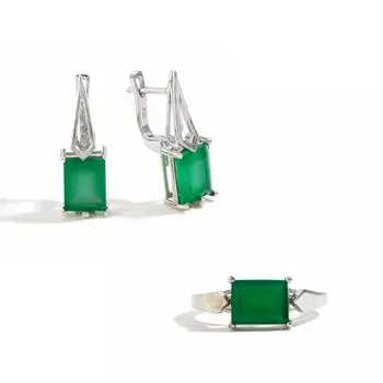 Модные дизайнерские серебряные кольца и серьги для женщин, натуральный зеленый агат, драгоценный камень, роскошные украшения для свадьбы, помолвки, подарок US RING SIZE:7# зелёный