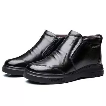 Модные дизайнерские теплые мужские хлопковые туфли из натуральной кожи и шерсти, зимние повседневные туфли на платформе с мягкой подошвой, модные черные мужские ботильоны 38