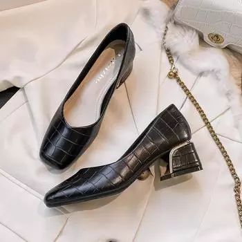 Модные дизайнерские туфли Классика Квадратный носок Толстый каблук Женские туфли-лодочки Сексуальные туфли на высоком каблуке Рабочая обувь Женская свадебная обувь 2024 35 белый