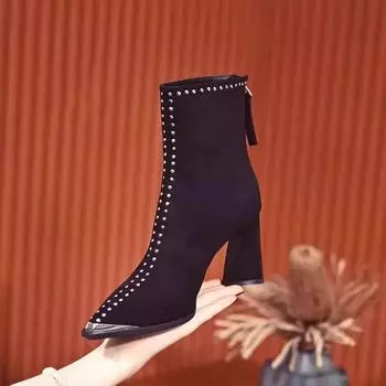 Модные дизайнерские винтажные женские ботильоны, модные короткие ботильоны с острым носком, женские туфли на квадратном каблуке, туфли-лодочки для вечеринок 34 коричневый