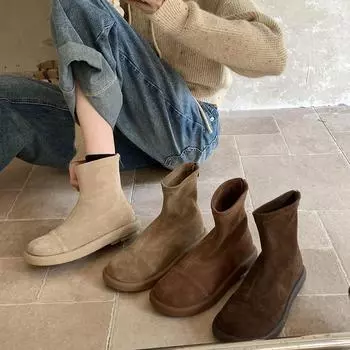 Модные дизайнерские винтажные женские ботильоны на мягкой подошве, короткие ботильоны, женские повседневные туфли с круглым носком 35 кофейный