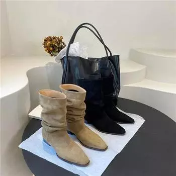 Модные дизайнерские винтажные женские ковбойские сапоги в стиле вестерн, модные туфли без застежек, осенние квадратные низкие каблуки, женские короткие ботильоны 35 хаки