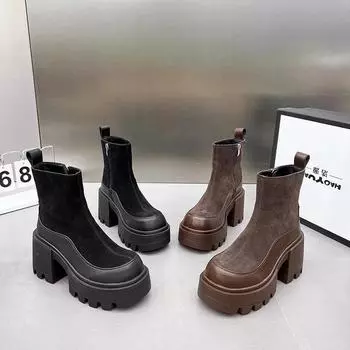 Модные дизайнерские винтажные зимние женские ботильоны на платформе с высоким каблуком, модные короткие ботильоны с застежкой-молнией, дизайнерские Botas De Mujer 35 коричневый