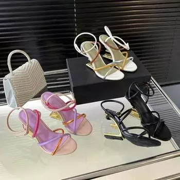 Модные дизайнерские женские босоножки с каблуком в форме буквы, летние элегантные цветные туфли с перекрестными ремешками на каблуке для женщин, роскошные брендовые туфли-лодочки 35 белый